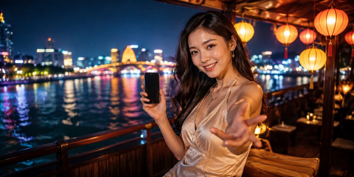 Người dùng xem tỷ lệ kèo trên điện thoại dưới ánh đèn lồng lung linh tại Đà Nẵng