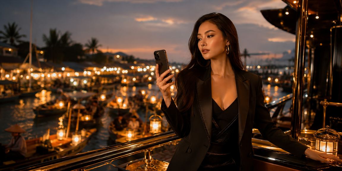 Người dùng kiểm tra quyền riêng tư tài khoản casino trên điện thoại tại bãi biển Mũi Né