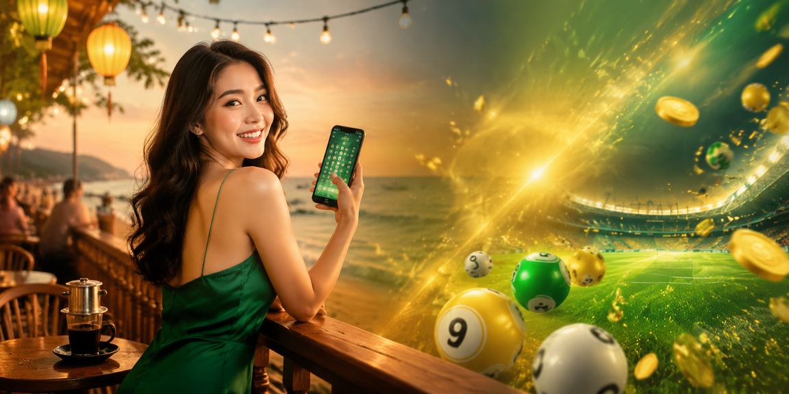 Người dùng thưởng cà phê và xem xổ số bên bờ biển Vũng Tàu buổi sáng
